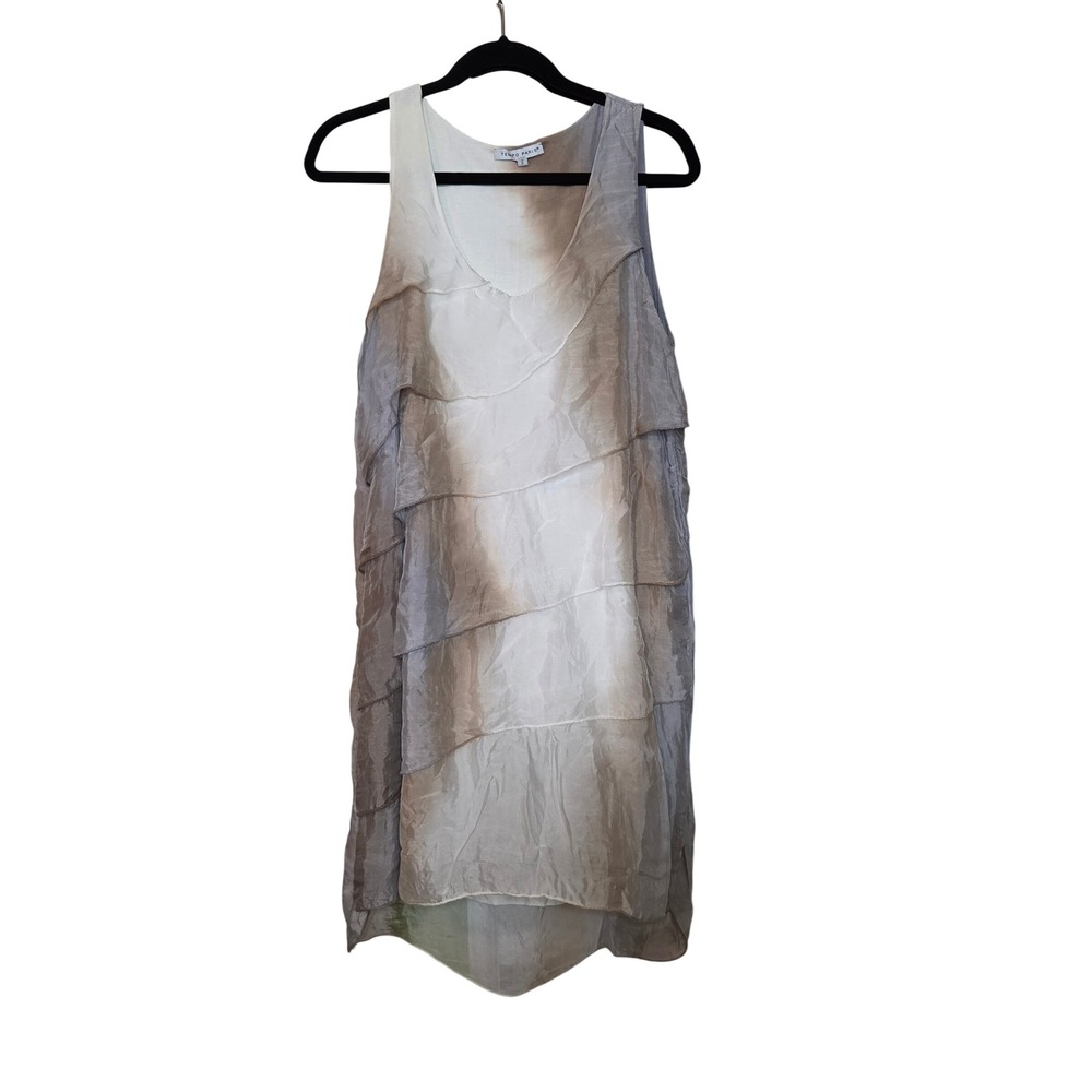 Tempo Paris 100% Silk Ombre Tiered Ruffle Dress Tan Grey Ballet Core Italy Small